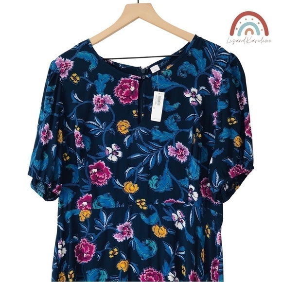 New! Old Navy Bohemian Smocked Blue Floral Fit & Flare Dress - Picture 3 of 11